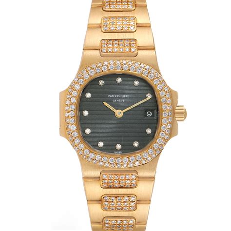 patek philippe ladies nautilus champagne diamond dial 18k yellow gold